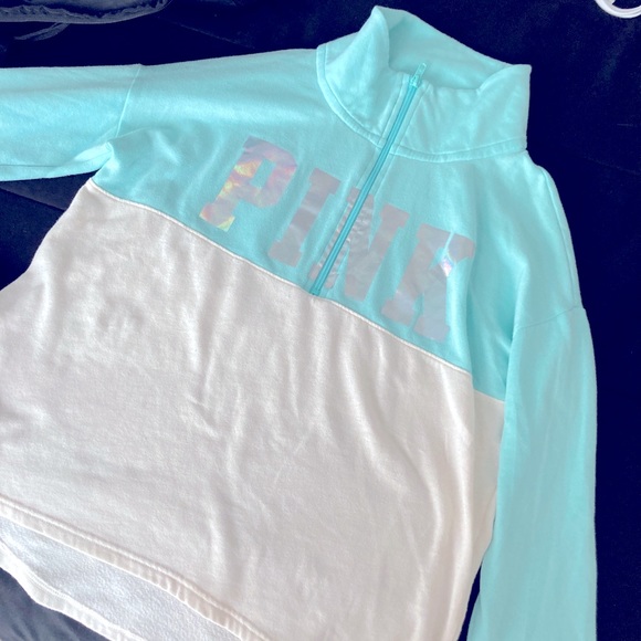 Victoria’s Secret turquoise & white crewneck - Picture 2 of 2
